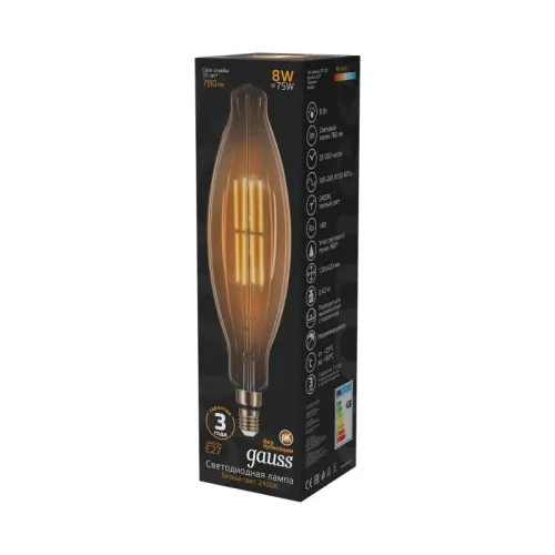 Лампа Gauss LED Vintage Filament BT120 8W E27 120х420mm Golden 780lm 2400K 155802008
