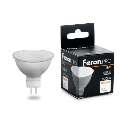 Лампа светодиодная LB-1608 8Вт MR16 6400К G5.3 230В FERON 38091