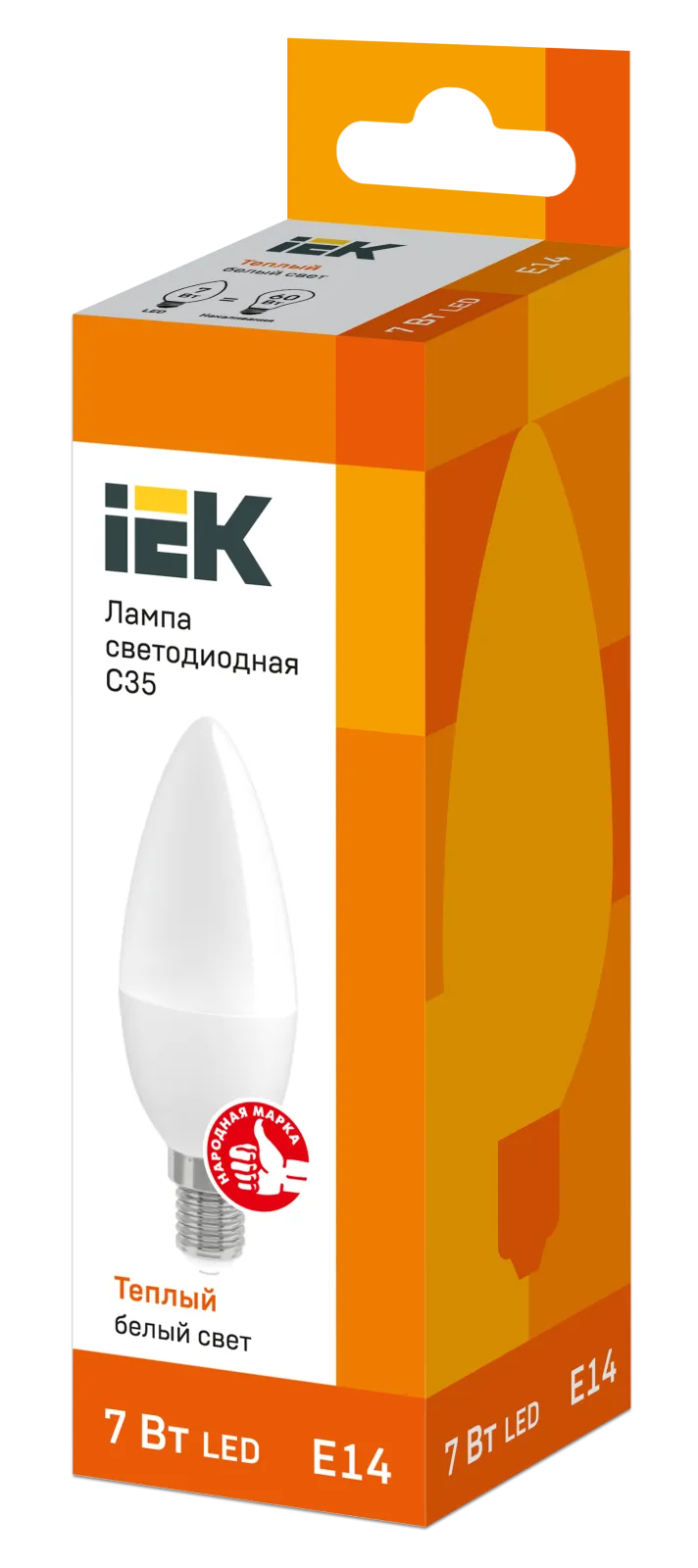 Лампа светодиодная ECO C35 7Вт свеча 3000К E14 230В IEK LLE-C35-7-230-30-E14