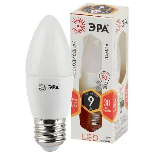 Лампа светодиодная LED 9Вт Е27 2700К smd B35-9w-827-E27 | Б0027971 | ЭРА