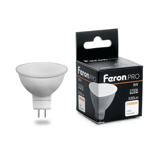 Лампа светодиодная LB-1608 8Вт MR16 2700К G5.3 230В FERON 38089