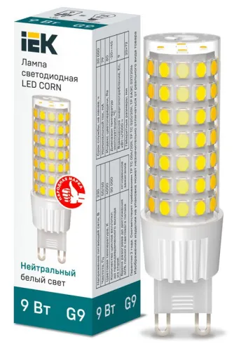Лампа светодиодная CORN капсула 9Вт 230В 4000К керамика G9 IEK | LLE-CORN-9-230-40-G9 | IEK