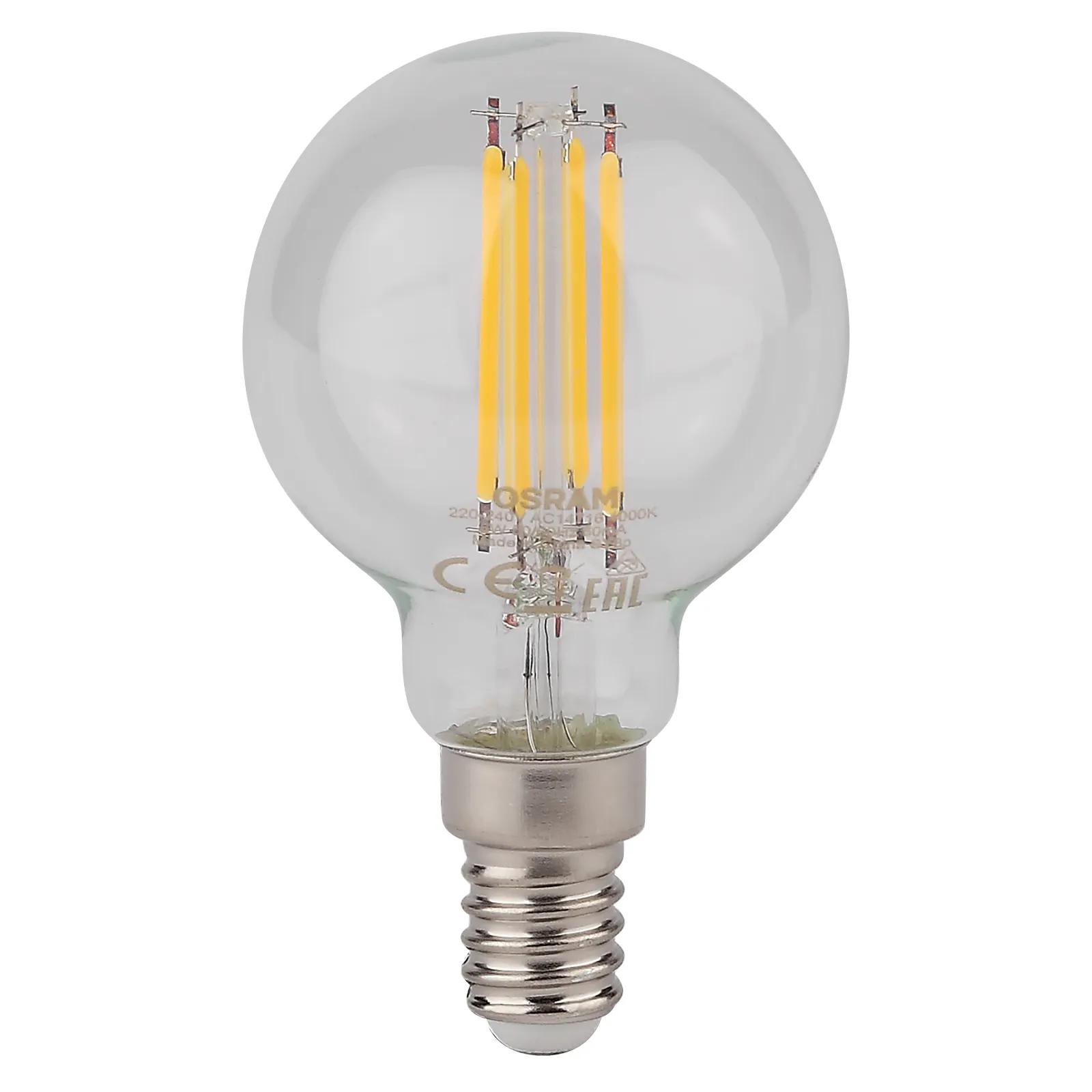 Лампа светодиодная LED 6Вт E14 CLP75 белый, Filament прозр.шар OSRAM