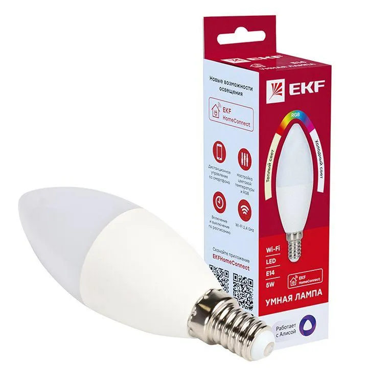 Умная лампа Connect 5W WIFI RGBW E14 | slwf-e14-rgbw | EKF