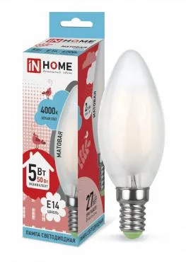 Лампа светодиодная LED-СВЕЧА-deco 5Вт свеча матовая 4000К нейтр. бел. E14 450лм 210-240В IN HOME 469