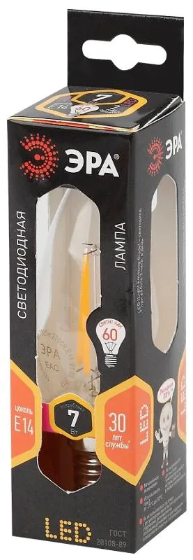 Лампа светодиодная LED филамент 7Вт Е14 2700К В35 827 свеча | Б0027942 | ЭРА