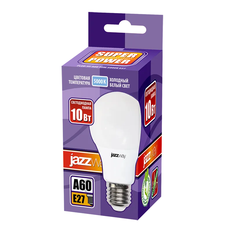 Лампа светодиодная LED 10Вт Е27 220В 5000К PLED- SP A60 груша | 1033727 | Jazzway