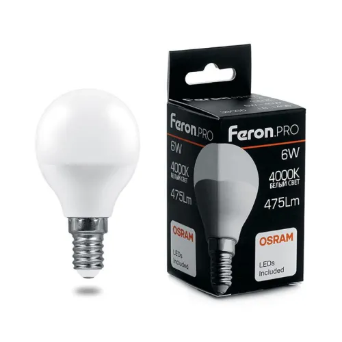 Лампа светодиодная LB-1406 6Вт G45 шар 4000К E14 230В FERON 38066