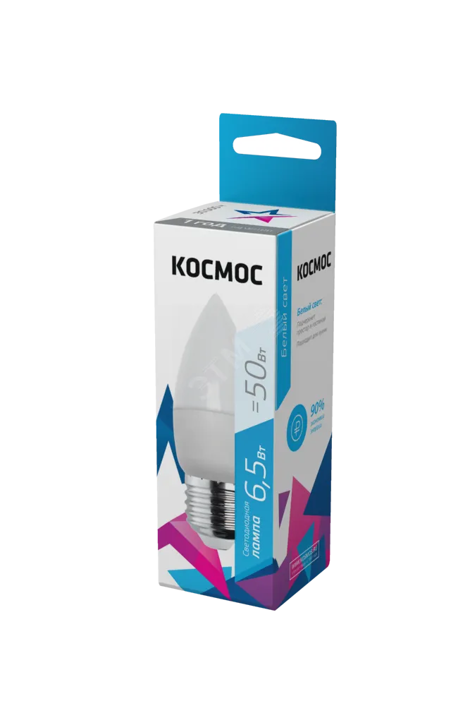 Лампа светодиодная 6.5Вт свеча 4500К бел. E27 220В КОСМОС LkecLED6.5wCNE2745