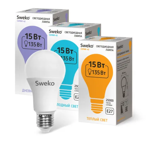 Лампа Sweko 42LED-A60-15W-230-6500K-E27 (38765)