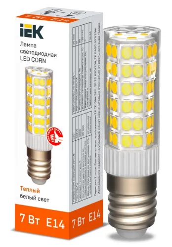 Лампа светодиодная CORN капсула 7Вт 230В 3000К керамика E14 IEK | LLE-CORN-7-230-30-E14 | IEK