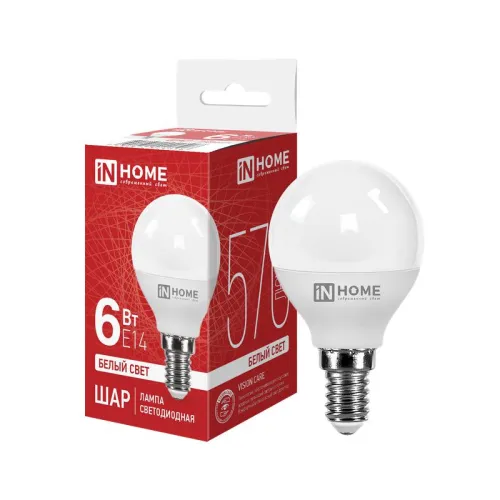 Лампа светодиодная LED-ШАР-VC 6Вт шар 4000К нейтр. бел. E14 570лм 230В IN HOME 4690612020518