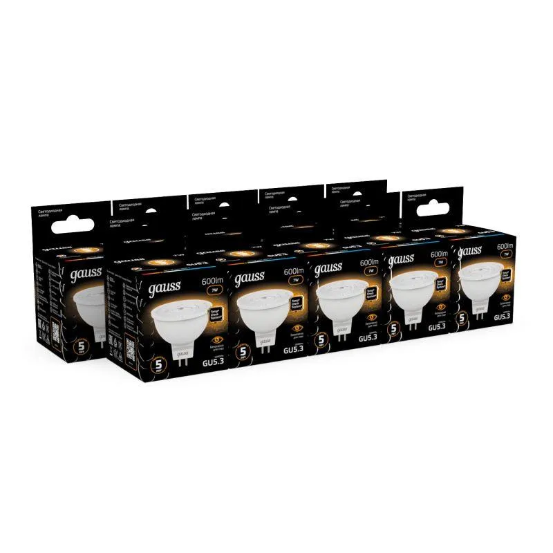 Лампа светодиодная Black 7Вт MR16 софит 3000К тепл. бел. GU5.3 600лм GAUSS 101505107