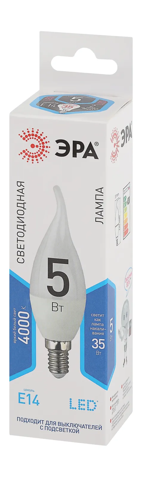 Лампа светодиодная LED 5Вт Е14 4000К СТАНДАРТ smd BXS-5w-840-E14 | Б0027968 | ЭРА