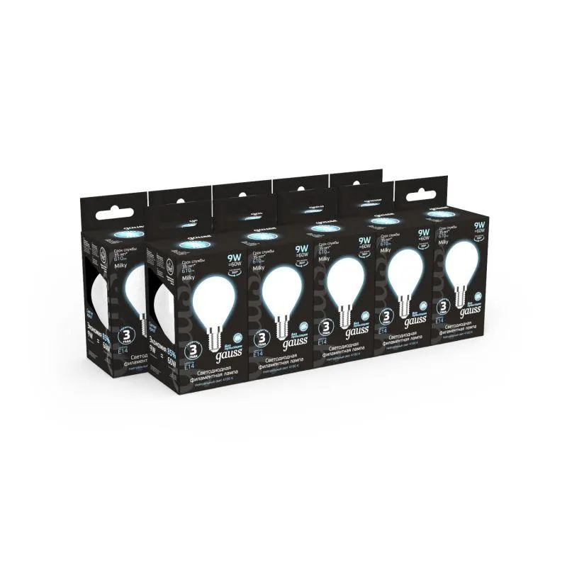 Лампа светодиодная филаментная Black Filament 9Вт P45 шар матовая 4100К нейтр. бел. E14 610лм GAUSS 