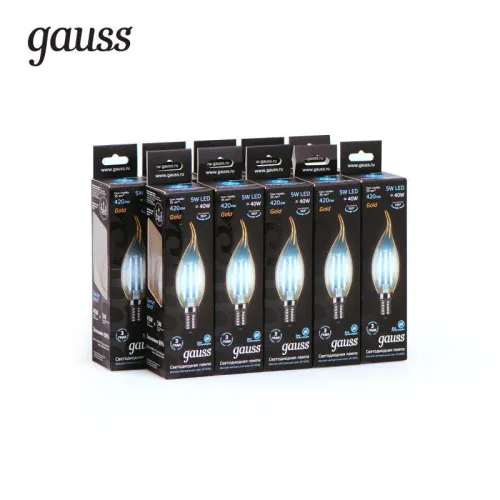 Лампа светодиодная филаментная Black Filament 5Вт свеча на ветру золотая 4100К нейтр. бел. E14 420лм