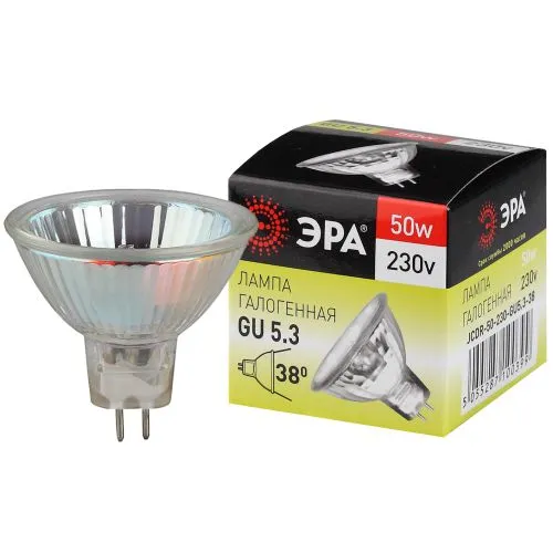 Лампа накаливания галогенная GU5.3-JCDR (MR16) -50W-230V-CL (галоген, софит, 50Вт, нейтр, GU5.3) (10
