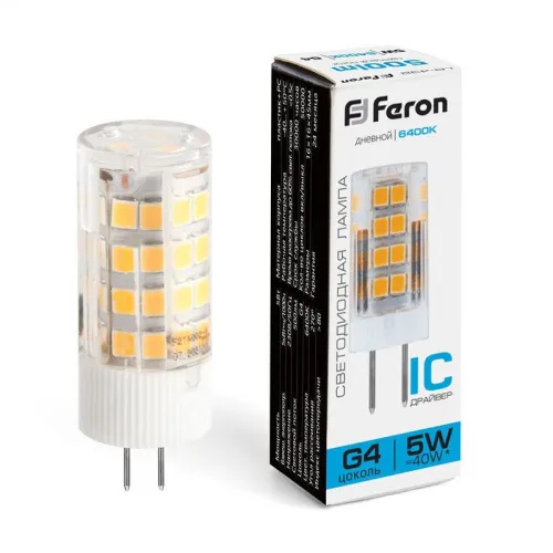 Лампа светодиодная LB-432 5Вт JCD 6400К G4 230В FERON 25862