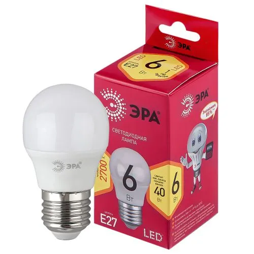 Лампа светодиодная RED LINE LED P45-6W-827-E27 R E27 / Е27 6Вт шар теплый белый свет | Б0049643 | ЭР