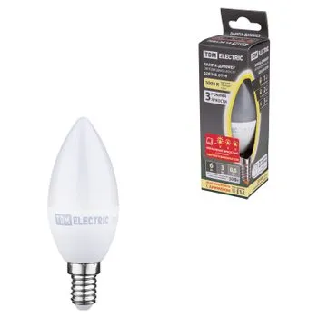 Лампа светодиодная С37-6 Вт-230 В-3000 К–E14 "-ДИММЕР" | SQ0340-0199 | TDM