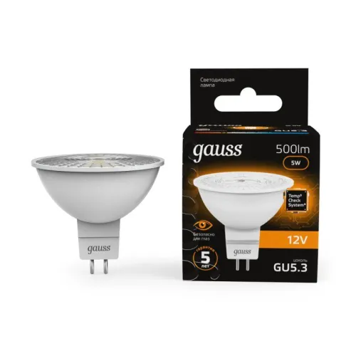 Лампа светодиодная 5 Вт 12В GU5.3 3000 K 500 Lm 120 град. Gauss 201505105