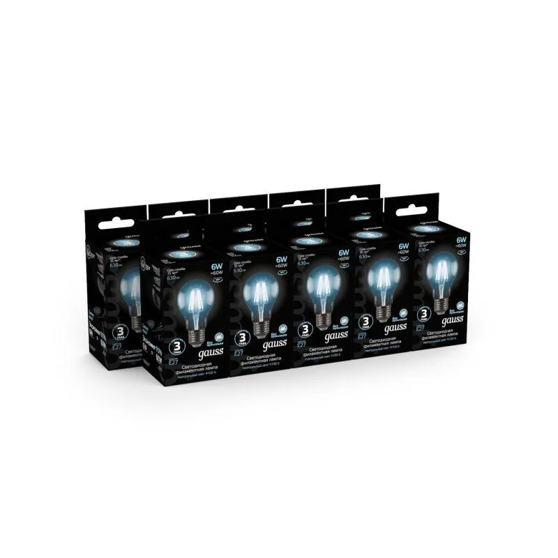 Лампа светодиодная филаментная Black Filament 6Вт A60 грушевидная 4100К нейтр. бел. E27 630лм GAUSS 