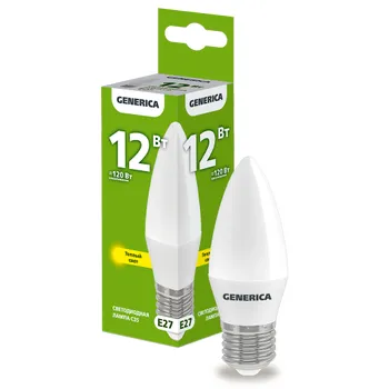 Лампа светодиодная C35 свеча 12Вт 230В 3000К E27  | LL-C35-12-230-30-E27-G | GENERICA