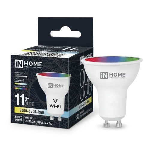 Лампа светодиодная LED-JCDRC-RGBW-SMART 11Вт 230В димм. GU10 3000-6500К 990лм IN HOME 4690612050072