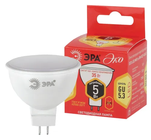 Лампа светодиодная ECO LED MR16-5W-827-GU5.3 (диод, софит, 5Вт, тепл, GU5.3) (10/100/4000)