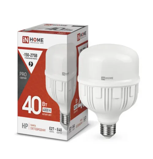 Лампа светодиодная высокомощная LED-HP-PRO 40Вт цилиндр 4000К нейтр. бел. E27 3800лм 230В с адаптеро
