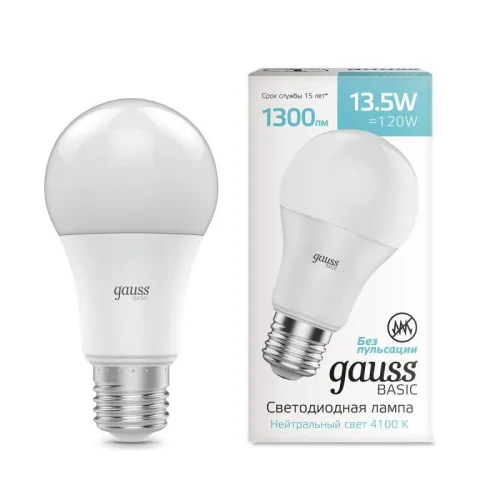 Лампа светодиодная Basic 13.5Вт A60 грушевидная 4100К нейтр. бел. E27 1300лм GAUSS 1023224