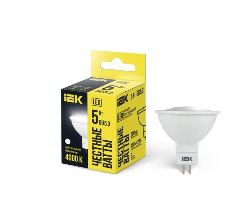 Лампа светодиодная Eco 5Вт MR16 софит 4000К нейтр. бел. GU5.3 450лм 230-240В IEK LLE-MR16-5-230-40-G