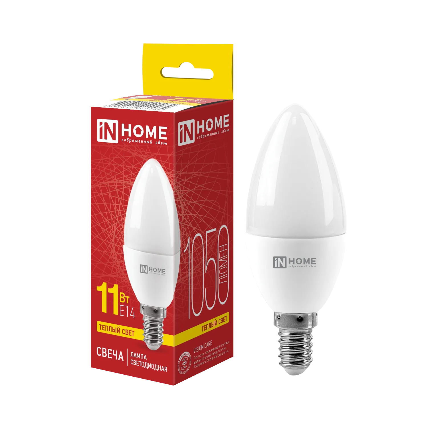 Лампа светодиодная LED-СВЕЧА-VC 11Вт свеча 3000К тепл. бел. E14 1050лм 230В IN HOME 4690612020464