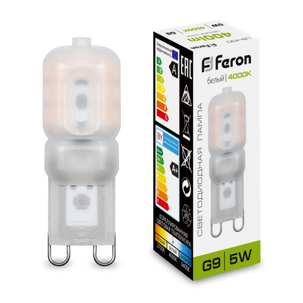 Лампа светодиодная LB-430 5Вт JCD9 4000К G9 230В FERON 25637