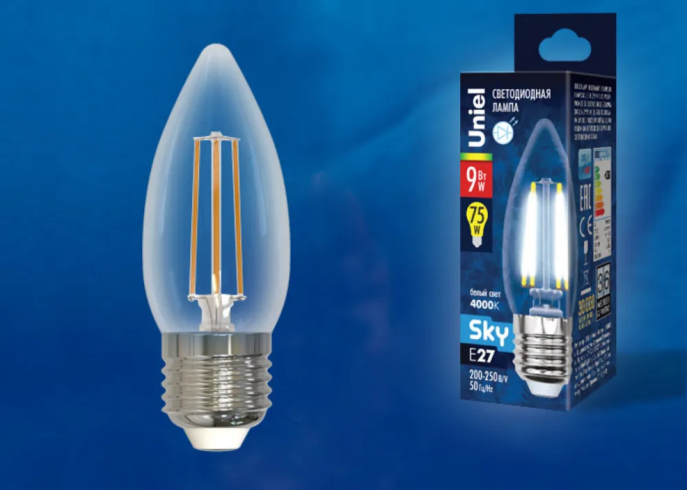 Лампа светодиодная LED-C35-9W/4000K/E27 /CL PLS02WH Sky 9Вт прозрачная 4000К нейтр. бел. E27 (упак. 