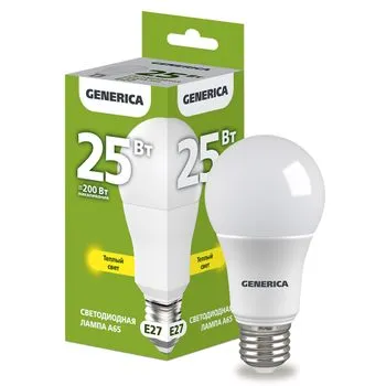 Лампа светодиодная A65 груша 25Вт 230В 3000К E27  | LL-A65-25-230-30-E27-G | GENERICA