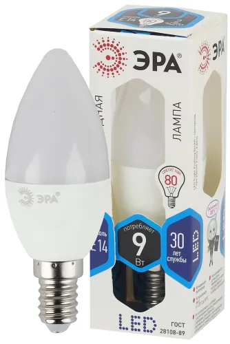 Лампа LED В35- 9w-840-Е14-Сlear прозрачная ЭРА