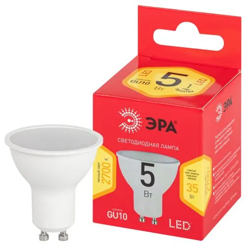 Лампа светодиодная LED MR16-5W-827-GU10 R (диод, софит, 5Вт, тепл, GU10) | Б0051852 | ЭРА