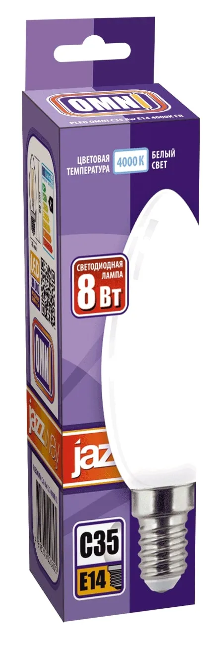 Лампа светодиодная филаментная PLED OMNI 8Вт C35 4000К нейтр. бел. E14 230В/50Гц FR JazzWay 5020887