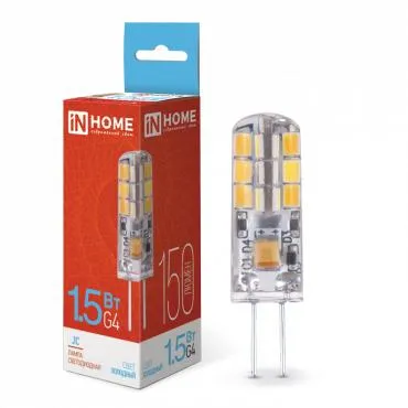Лампа светодиодная LED-JC 1.5Вт капсульная прозрачная 6500К холод. бел. G4 150лм 12В IN HOME 4690612