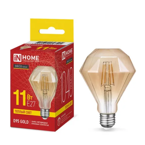 Лампа светодиодная филаментная LED-D95-deco gold бриллиант золотистая 11Вт 230В E27 3000К 1040лм IN 