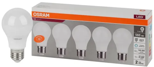 Лампа светодиодная LED Value LVCLA60 7SW/865 7Вт грушевидная матовая E27 230В 2х5 RU (уп.5шт) OSRAM 