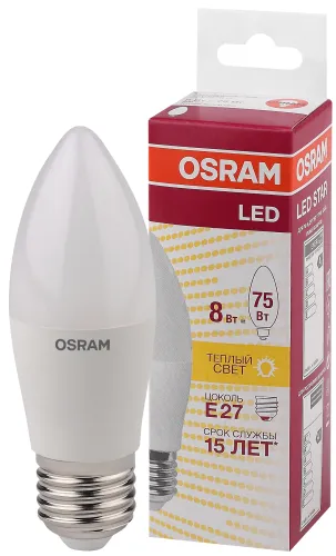 Лампа светодиодная LED STAR Classic B 8Вт, матовая колба, Е27 LSCLB75 8W/830 230V E27 10X1 RU | 4058