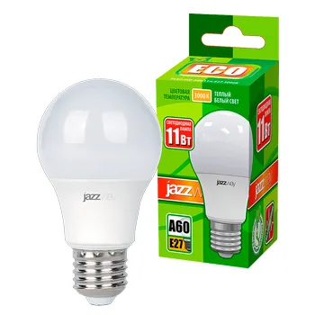 Лампа светодиодная LED 11Вт Е27 220В 3000К PLED- ECO- A60 груша | 1033208 | Jazzway