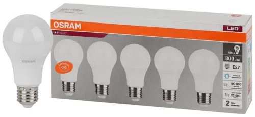 Лампа светодиодная LED Value LVCLA75 10SW/865 10Вт грушевидная матовая E27 230В 2х5 RU (уп.5шт) OSRA