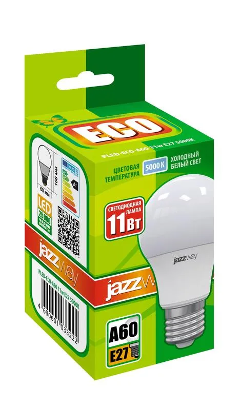 Лампа светодиодная LED 11Вт Е27 220В 5000К PLED- ECO- A60 груша | 1033222 | Jazzway