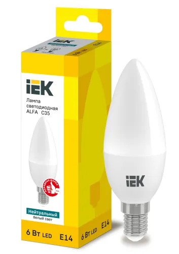 Лампа светодиодная Alfa 6Вт C35 свеча 4000К нейтр. бел. E14 230В IEK LLA-C35-6-230-40-E14