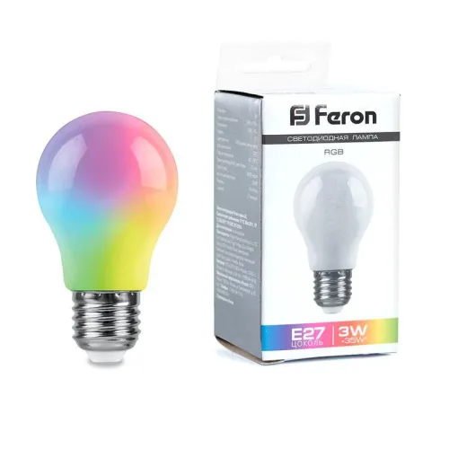 Лампа светодиодная LB-375 3Вт A50 грушевидная матовая E27 230В RGB плавная смена цвета FERON 38118