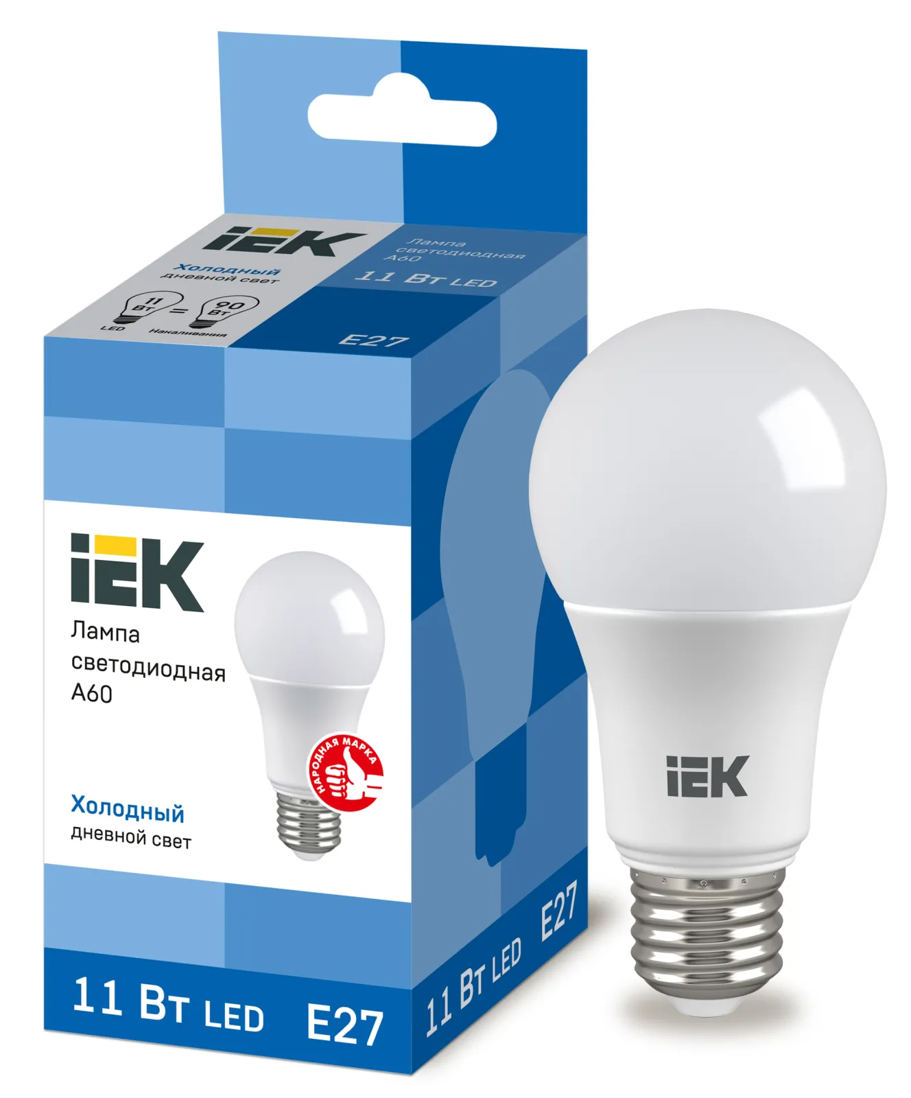 Лампа светодиодная LED 11Вт Е27 230В 6500К ECO А60 груша | LLE-A60-11-230-65-E27 | IEK