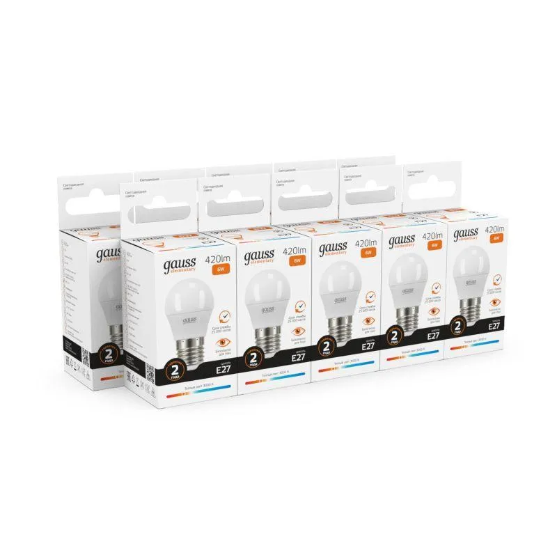 Лампа светодиодная LED 6Вт E27 220В 2700К Elementary шар | 53216 | Gauss